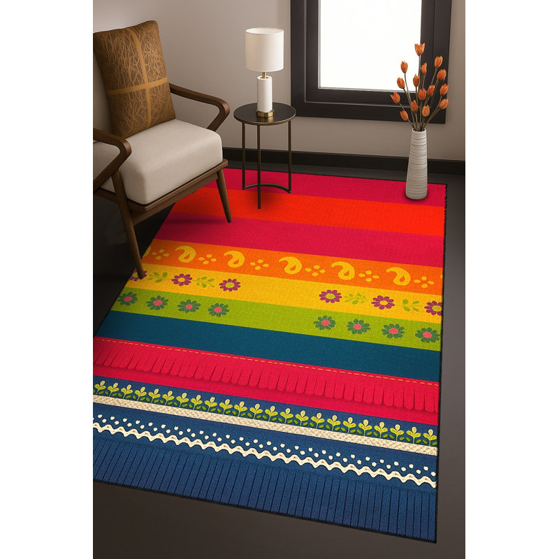 Tapis bleu tissé lavable rétro Mosso, 2'4" x 3'11"