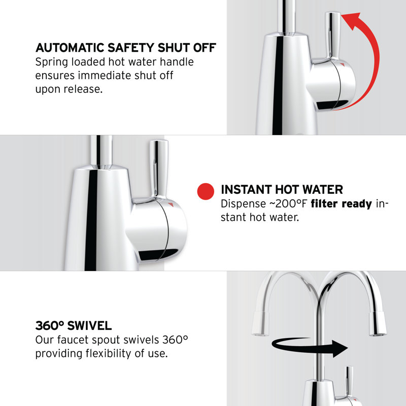 HOT250 Instant Hot Water Dispenser System, Single-Handle 8.21 in. Faucet with 2/3-Gallon Tank, Chrome