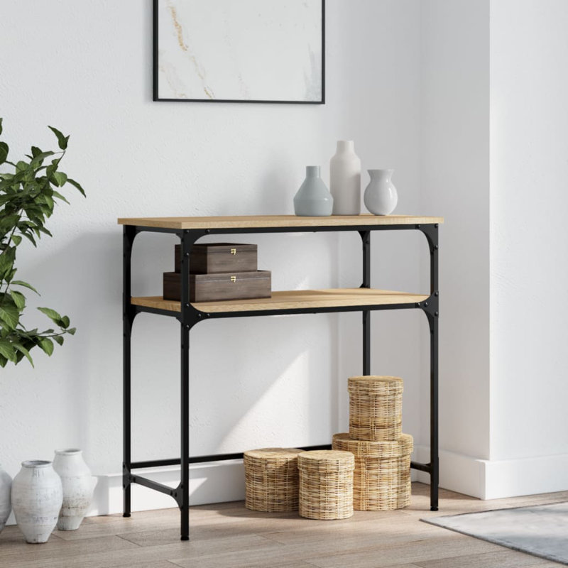 Console vidaXL Bois d'ingénierie, métal, H 29,5 po x l 29,5 po x P 14 po, Chêne fumé