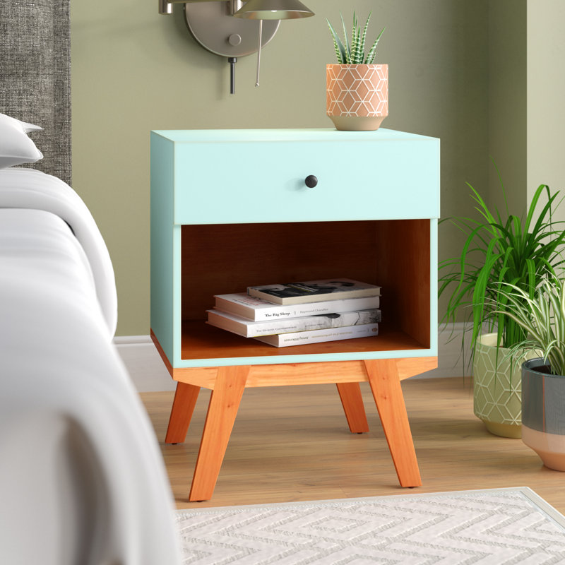 50.8cm W Solid Wood Bedside Table, Aqua
