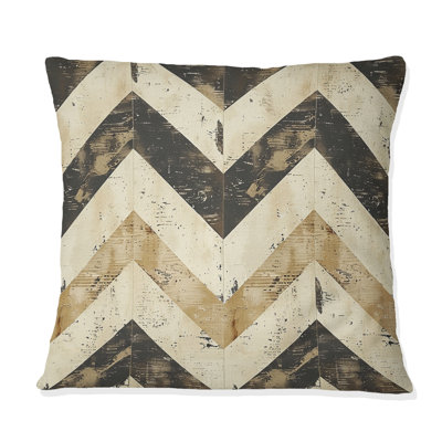 Coussin Mid-Century noir et beige à chevrons I