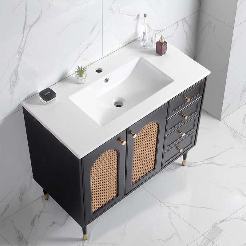 Meuble-lavabo noir 36 po avec lavabo en céramique et barre de rangement, Noir