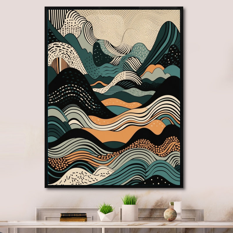 «Teal Black Line Art Elegance II», reproduction sur toile, H 32 po x l 16 po x P 1 po, Cadre flottant noir