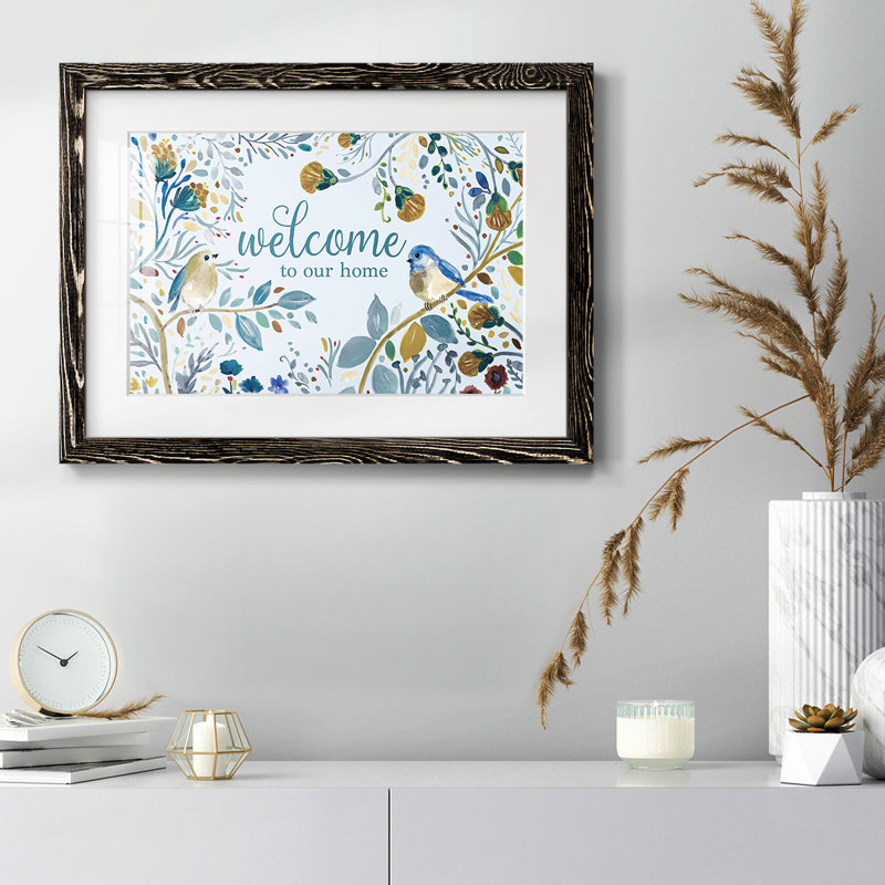 Bienvenue dans notre maison - Reproduction encadrée rustique avec tableau mat, H 18 po x l 26 po x P 1,5 po, Noir