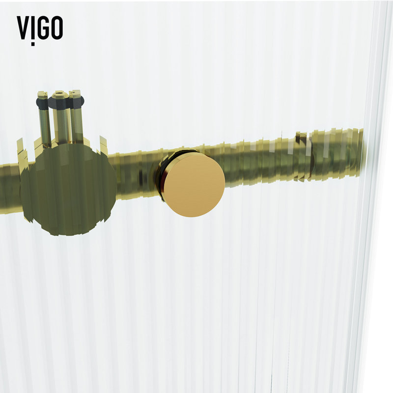 Elan 56-60" W x 74" H Sliding Frameless Shower Door with 3/8" Fluted Glass, Matte Brushed Gold