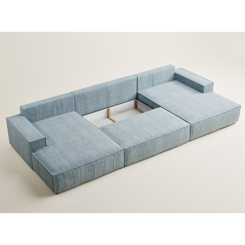 6 Seater Reclining Corner Sofa , Light Blue