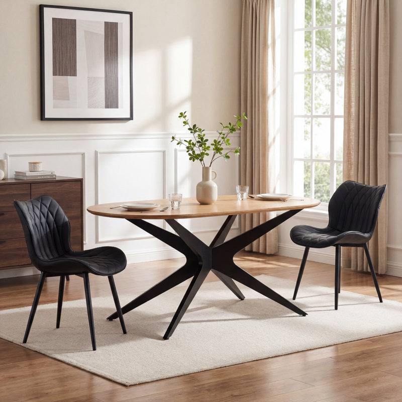 69.3" Oval Pedestal Dining Table With Metal Base, Natural Wood