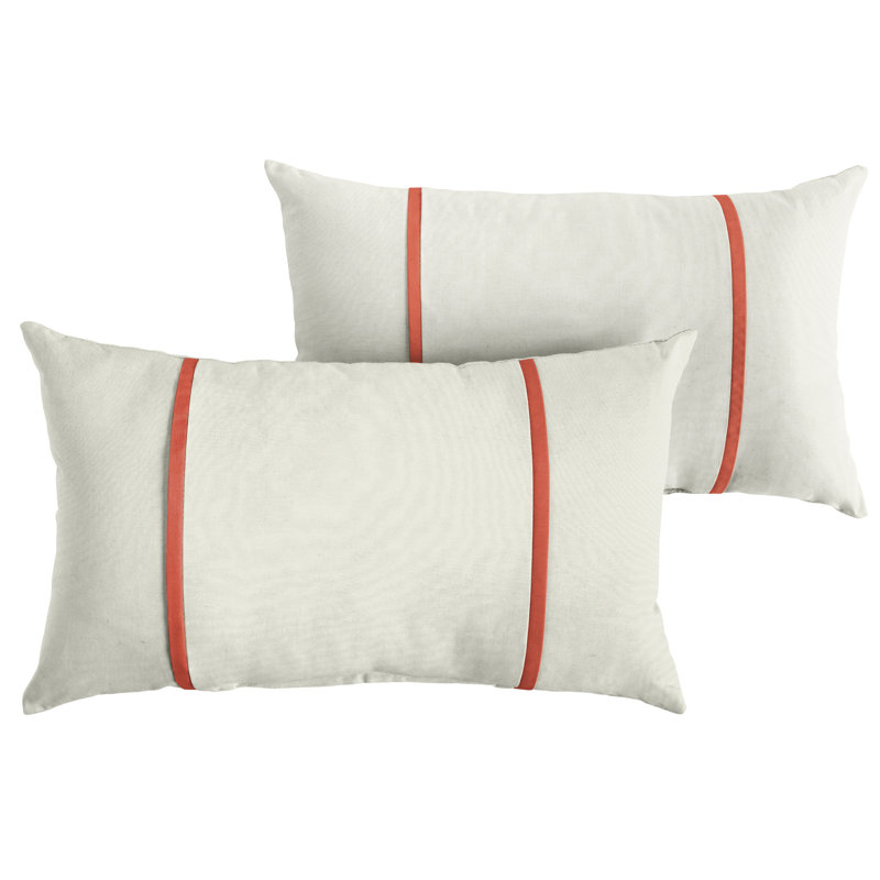 Furston Striped Outdoor Reversible Throw Pillow, White/Melon, 16" x 26"
