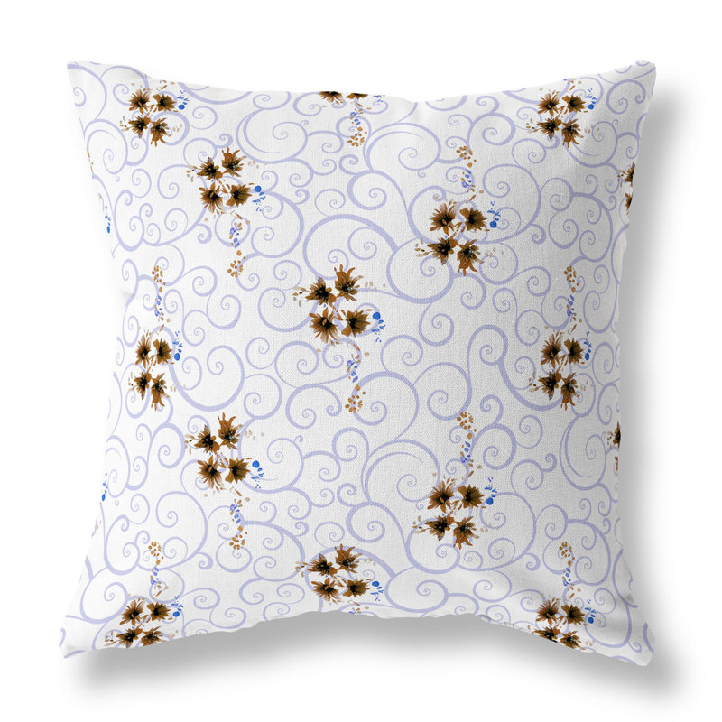 Indoor / Outdoor Floral Square Cushion, 41cm H x 41cm W, Blue/Bronze