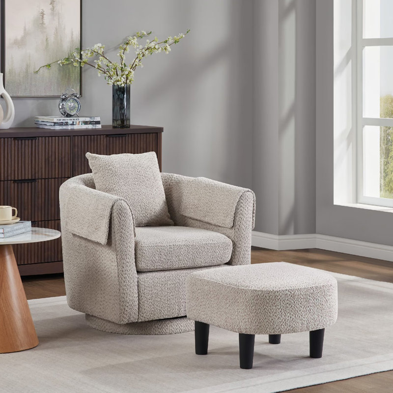 Chenille Swivel Accent Chair with Ottoman, Gray