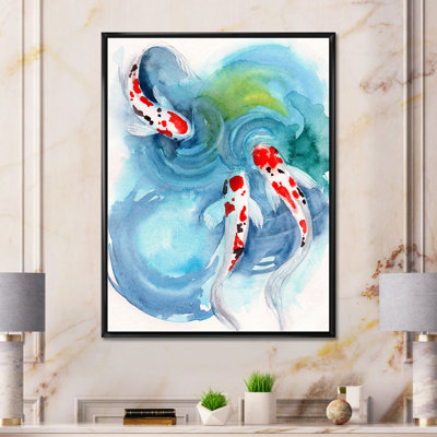 " Three Koi Fish With Red Spots In Blue Water " by Designart