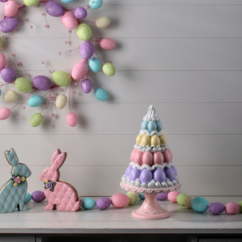 14" Resin Easter Egg Tree On Pedestal