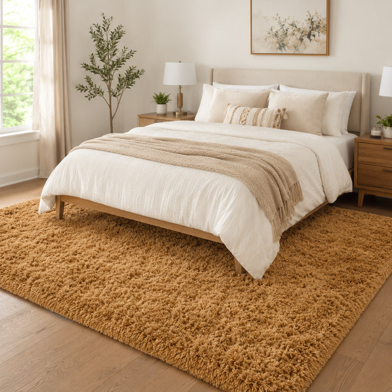 Shahen Rectangle Shag Area Rug, Rectangle 6' x 9', khaki