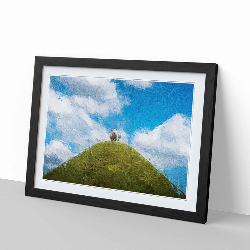 Sheep Atop a Hill - Picture Frame Painting Print, Black Framed, 36cm H x 48cm W x 2cm D