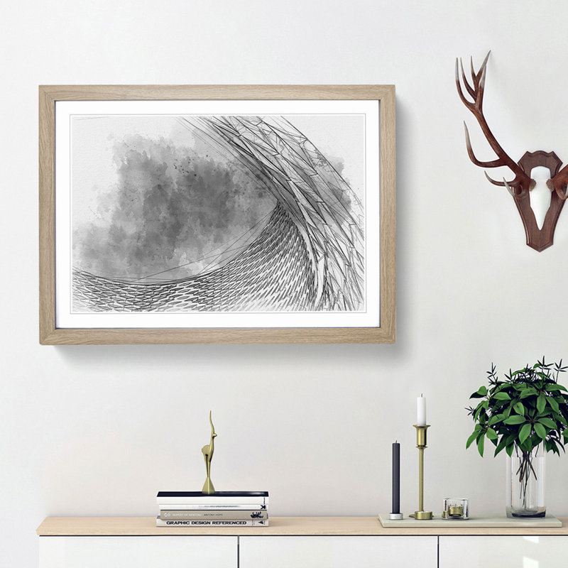 Architecture Sketch Vol.25 in Abstract - Picture Frame Drawing Print, 27cm H x 36cm W x 2cm D, Oak Framed