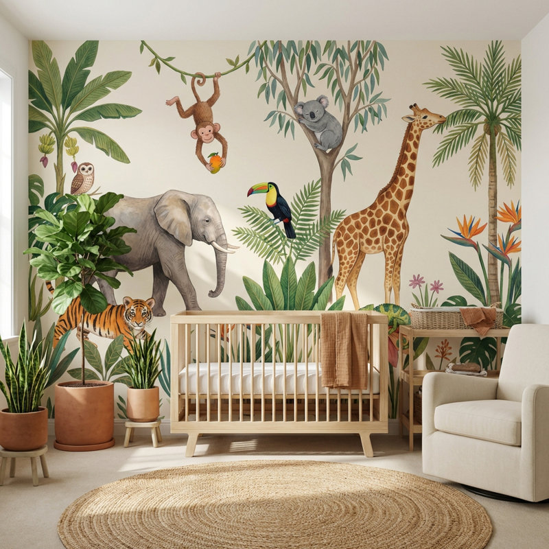 Papier peint jungle tropicale, 100 po x 96 po, Non tissé
