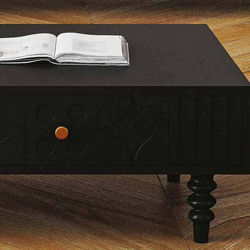 Table basse avec grand rangement et tiroirs rétro, Noir