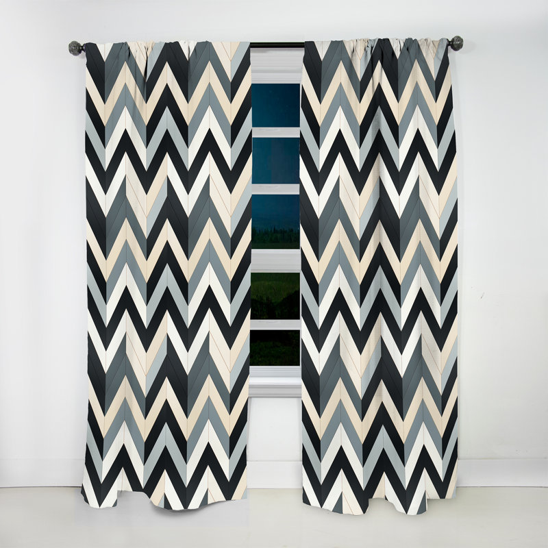 Motif à chevrons obscurcissant gris et blanc à motif géométrique neutre I - 1 panneau, L 52 po x L 63 po