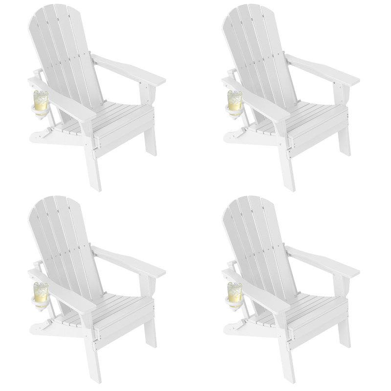HDPE Folding Adirondack Chair with Cup Holder,  White, White