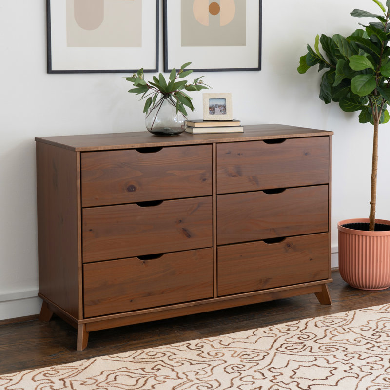 Marialana 6-Drawer Solid Wood Double Dresser, Walnut