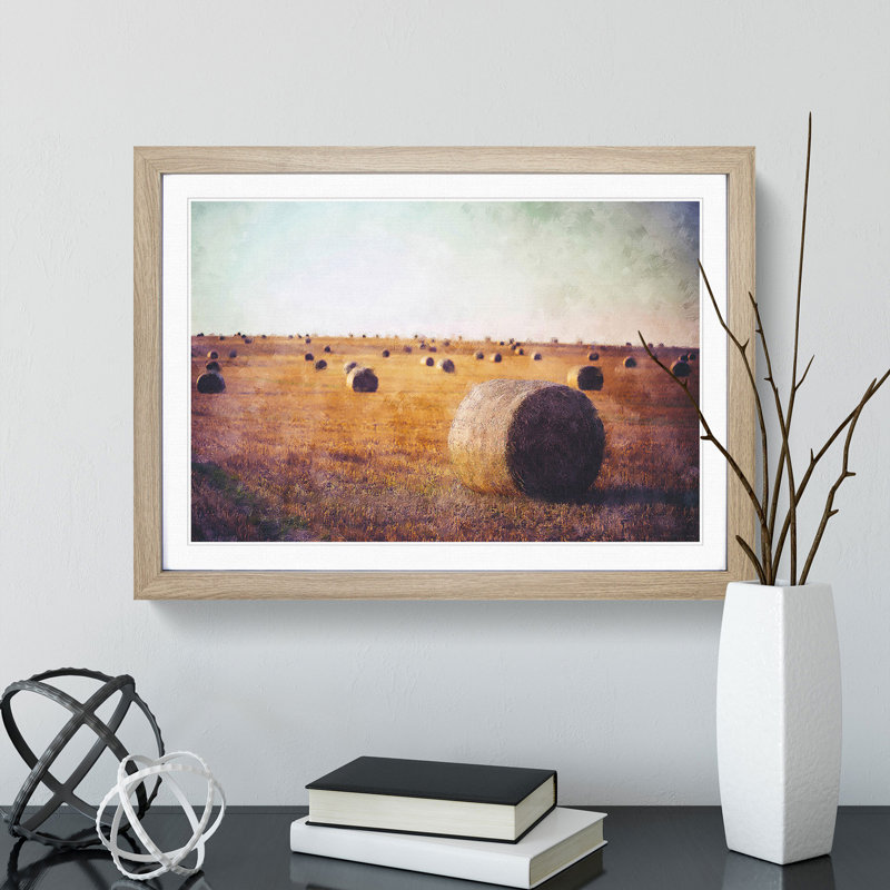 Hay Bales - Picture Frame Graphic Art, 27cm H x 36cm W x 2cm D, Oak Framed