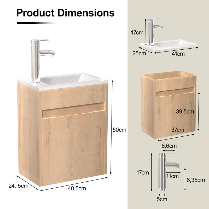 40.5mm Single Bathroom Vanity with Basin, Light Oak