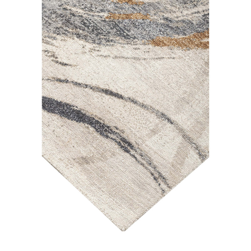 Hand Knotted Abstract Area Rug in Ivory/Brown/Gray, Rectangle 10' x 14'