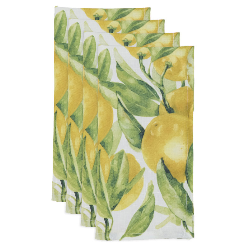 Lemon Print Polyester Square Napkins, Set of 12