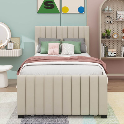 Lit plateforme simple recouvert de velours avec lit gigogne simple