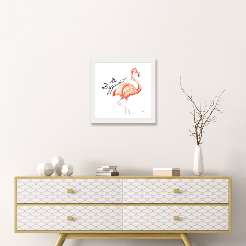 «Be Différent Flamingo I» par Tiffany Hakimipour - impression d'art graphique, H 16 po x l 16 po x p 1 po, Blanc