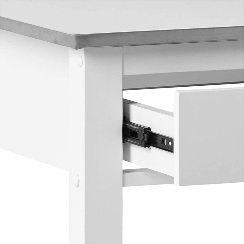 Elixabeth Contemporary Rectangular Kitchen Cart in Stainless Steel and White
