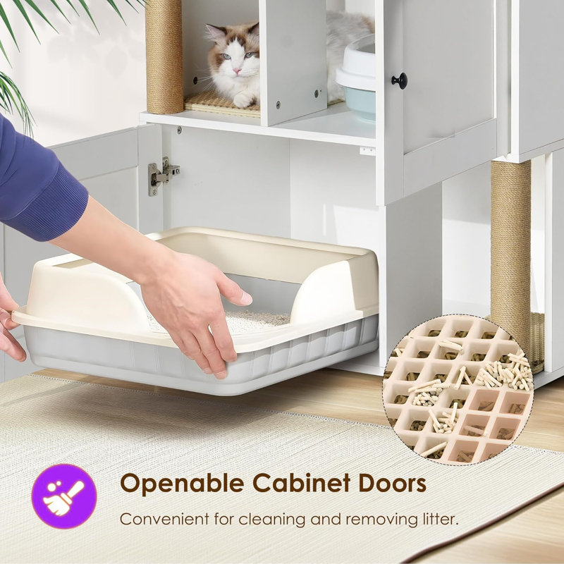 Cat Litter Box Enclosure for 2 Cats, White