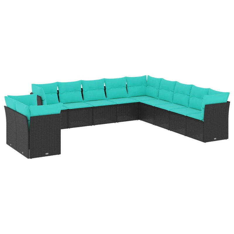  Ensemble de canapé de patio 11 pièces avec coussins en rotin de polyester noir