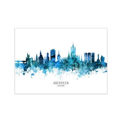 Aberdeen Scotland Skyline Blue City Name by Michael Tompsett - Print