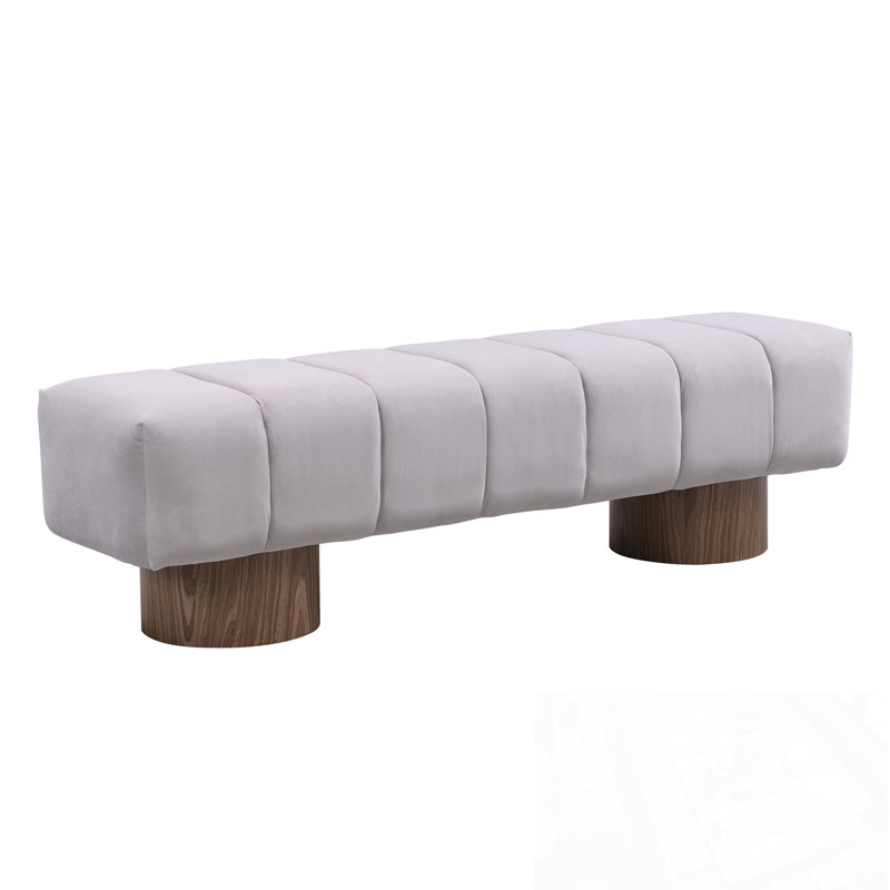 Upholstered Bench with sturdy legs, Light Gray