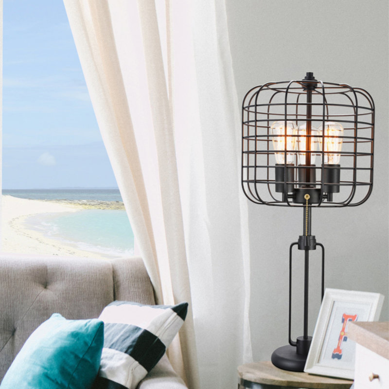 LAMPE DE TABLE CAGE INDUSTRIELLE H 26 po NOIRE, Oui