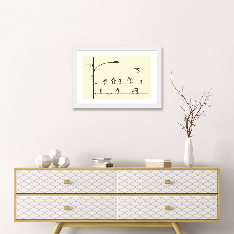 «Penguins on a Wire», art encadré, H 16 po x l 24 po x P 1 po, White Framed Fine Art Paper