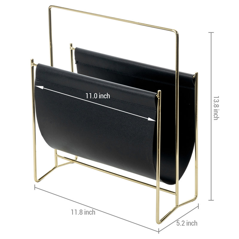 Free Standing Magazine Rack, Black/Brass