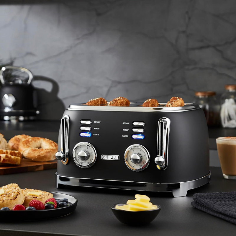 GEEPAS Retrovive 1.7L Electric Kettle, 4 Slice Bread Toaster & 20 Litre 700W Digital Freestanding Microwave Oven Kitchen Combo Set | 3000W Vintage Cordless Kettle | Defrost/Reheat/Cancel 1500W