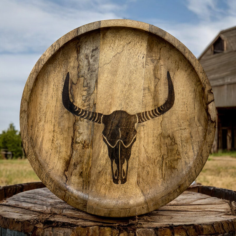 Branding Iron Skull Platter - Natural