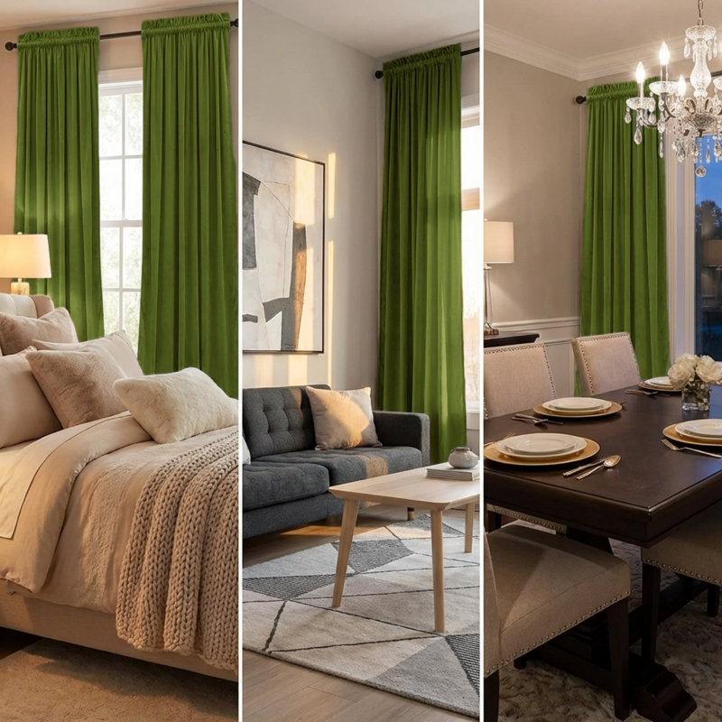 Rod Pocket Velvet Curtains, 2 Panels - Super Soft Light Filtering Drapes, Noise Reducing & Privacy Protection Velvet Window Curtains for Living Room, Bedroom