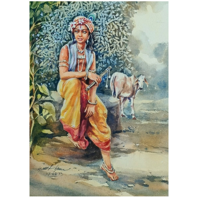 Lord Krishna | Papier chitrapot pour décoration murale | Par Sarat Shaw