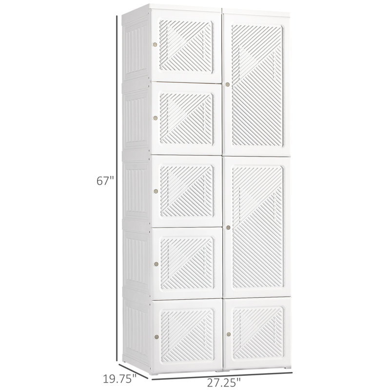 Garde-robe portable, armoire de chambre pliante, organisateur de rangement de vêtements avec 8 compartiments cubes, tringle, portes magnétiques