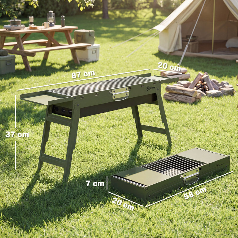 Outsunny 87cm W Portable Charcoal Grill, Green