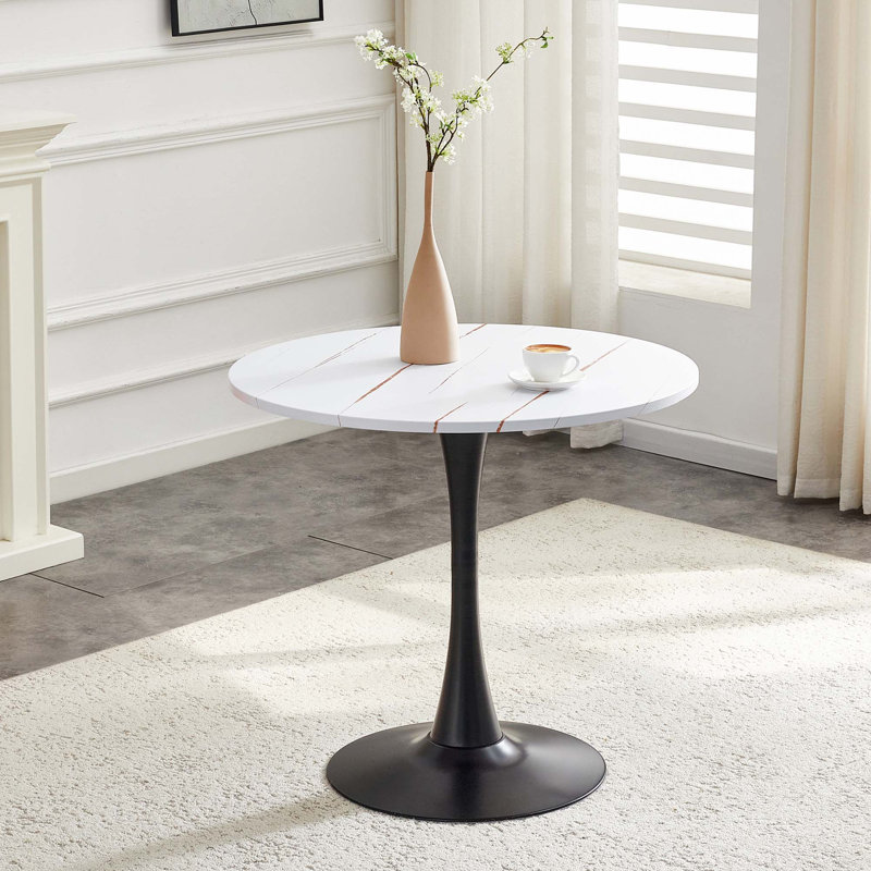 Table de salle à manger ronde Mid-Century moderne avec piédestal peu encombrant, Blanc