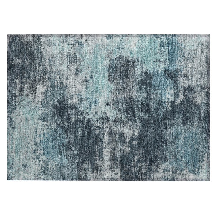 Machine Washable Indoor/Outdoor Xhevrie Teal Rug