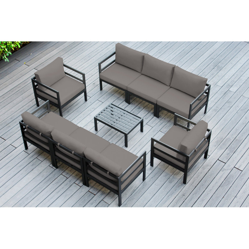 Ensemble de conversation d'extérieur pour 8 personnes avec coussins Jasyra, Sunbrella taupe