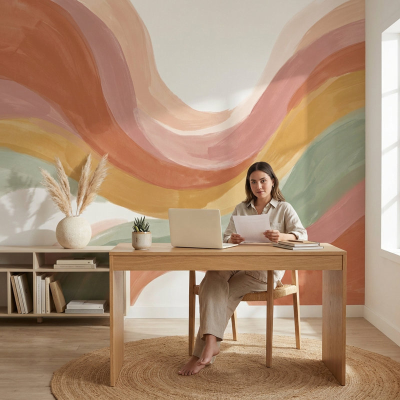 Murale artistique Wavy, Non tissé, 160 po x 108 po