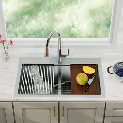 Elite Workstation 33'' L Drop-In Double Bowl Stainless Steel Kitchen Sink