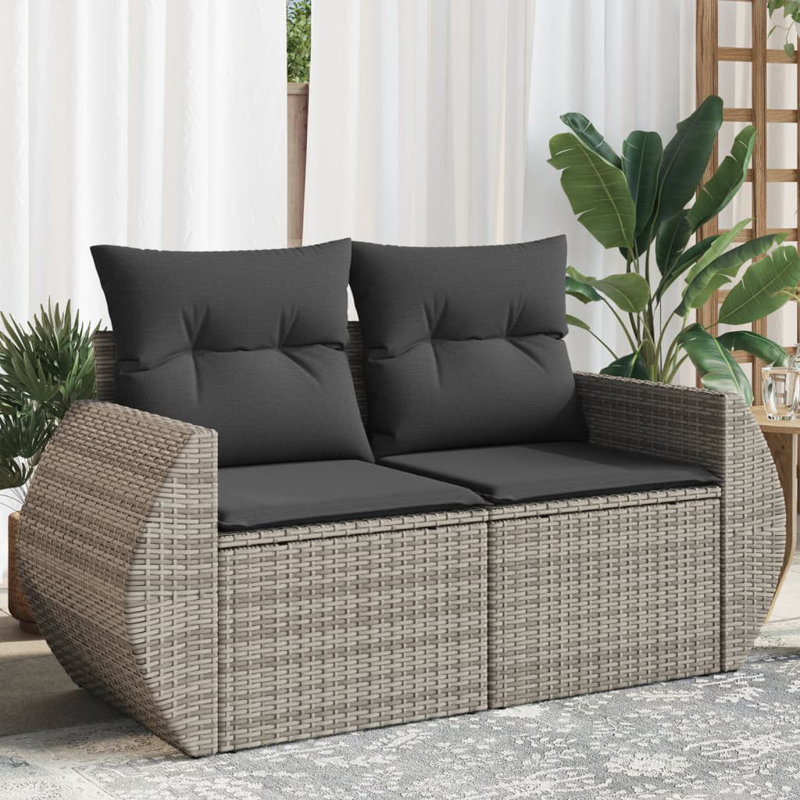  Canapé de jardin en rotin PE gris, acier modulaire moyen thermolaqué